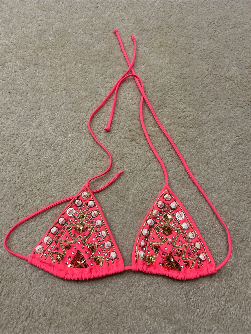 Victoria's Secret Pink Halter Top Bikini With Decorative Jewels Size large